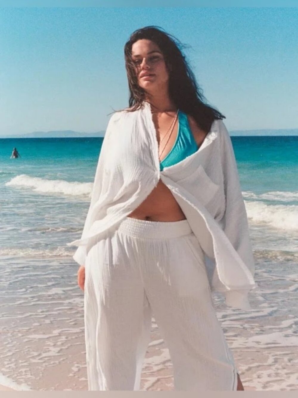 NWOT Aerie Pool-to-Party White Cotton Gauzy Button Swim Cover Up Shirt Blouse S